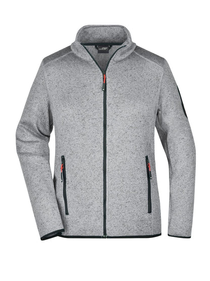 Ladies' Knitted Fleece Jacket Daiber Light-Grey-Melange/Red