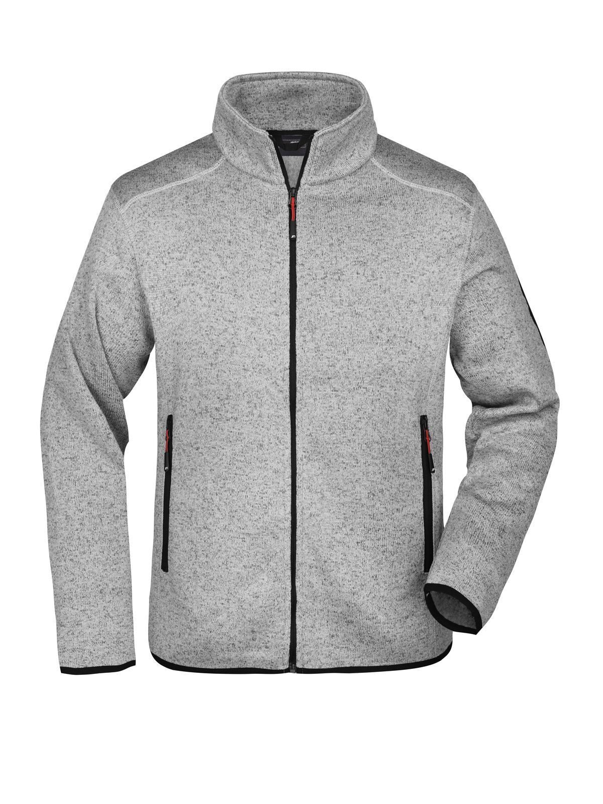 Men's Knitted Fleece Jacket Daiber Light-Grey-Melange/Red