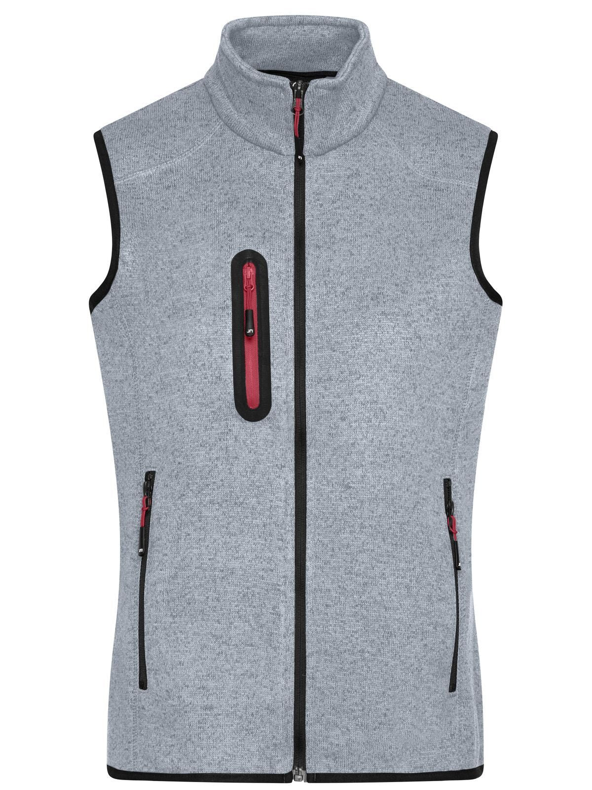 Ladies Knitted Fleece Vest Daiber Light-Grey-Melange/Red