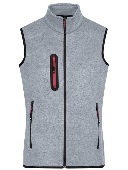 Ladies Knitted Fleece Vest Daiber Light-Grey-Melange/Red