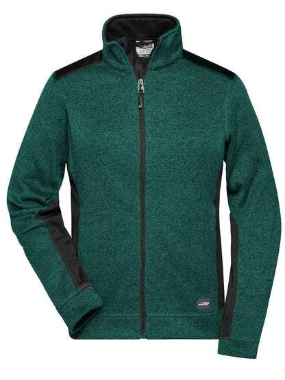 Ladies' Knitted Workwear Fleece Jacket - Strong Daiber Dark-Green-Melange/Black