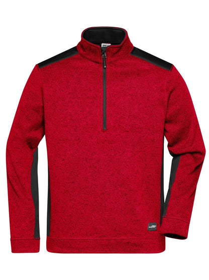 Men's Knitted Workwear Fleece Half-Zip - Strong Daiber Red-Melange/Black