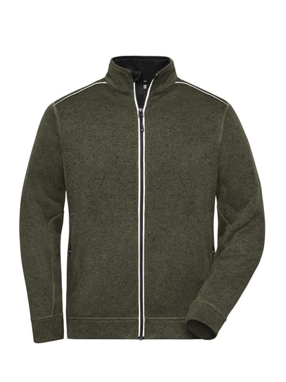 Men's Knitted Workwear Fleece Jacket - Solid Daiber Olive-Melange/Black