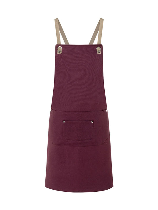 Bib Apron With Crossed Ribbons And Big Pocket Karlowsky Aubergine