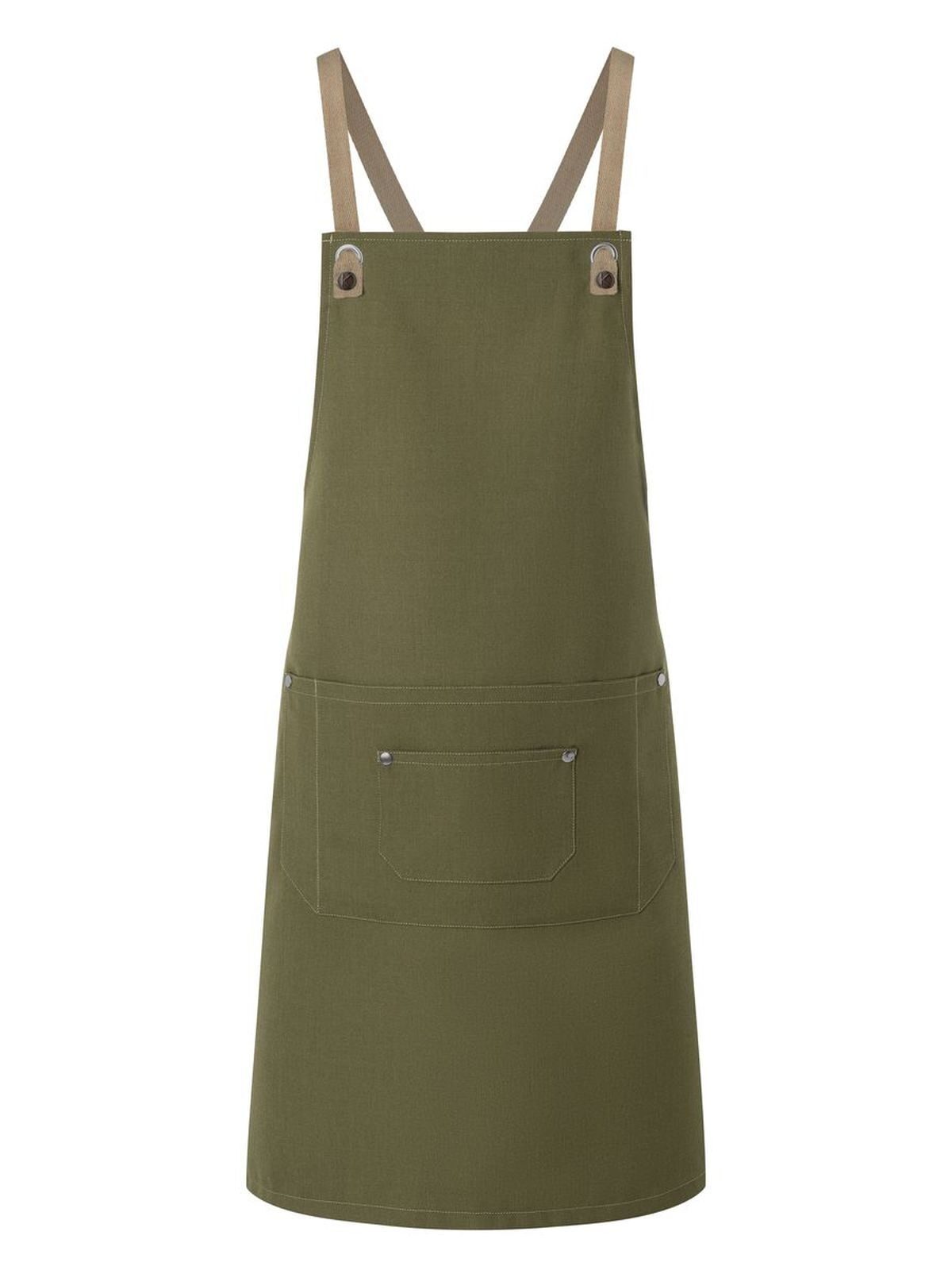Bib Apron With Crossed Ribbons And Big Pocket Karlowsky Moss Green