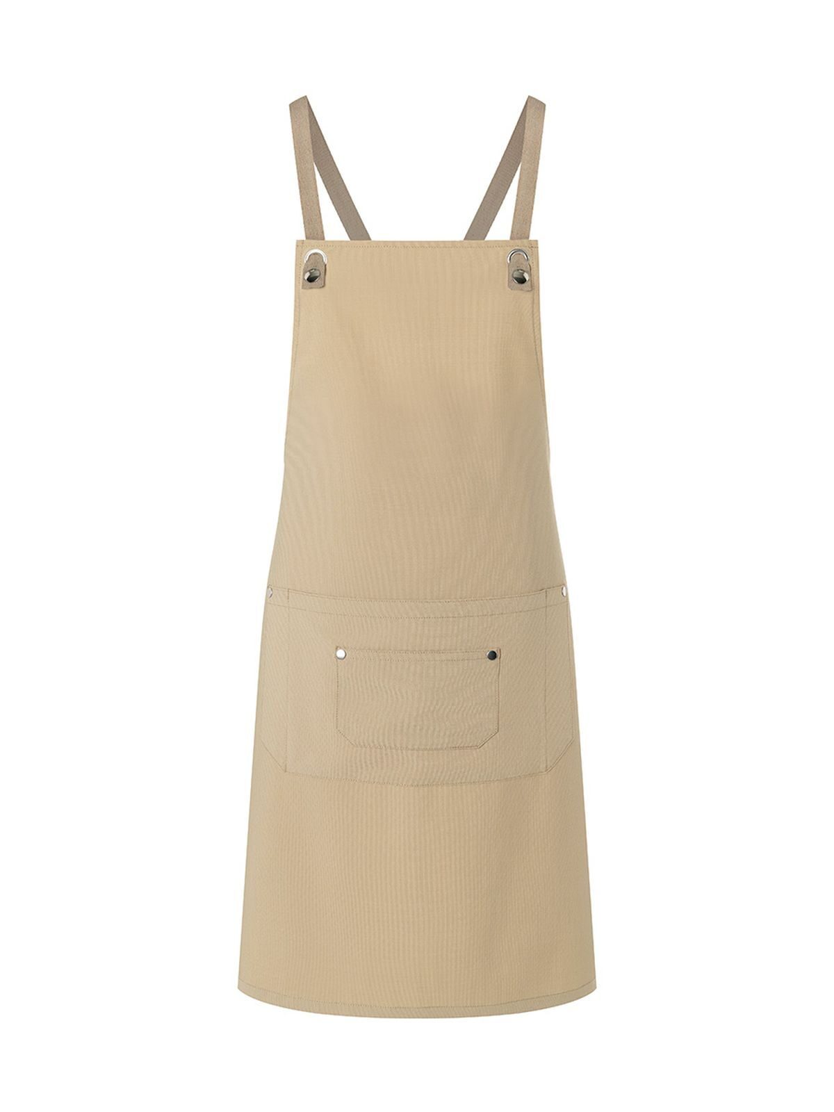 Bib Apron With Crossed Ribbons And Big Pocket Karlowsky Pebble Beige