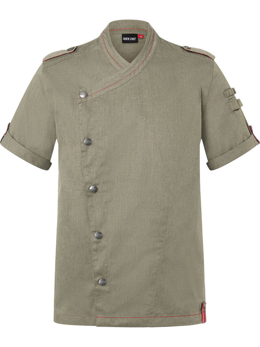 Giacca da cuoco da uomo denim a maniche corte ROCK CHEF®-Stage2 Karlowsky Vintage Moss Green