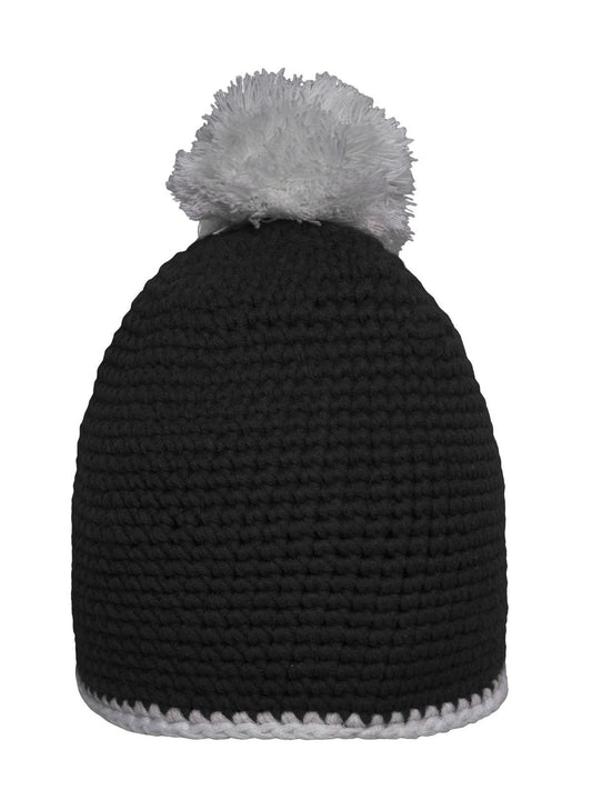Pompon Hat with Contrast Stripe Daiber Black/Light-Grey