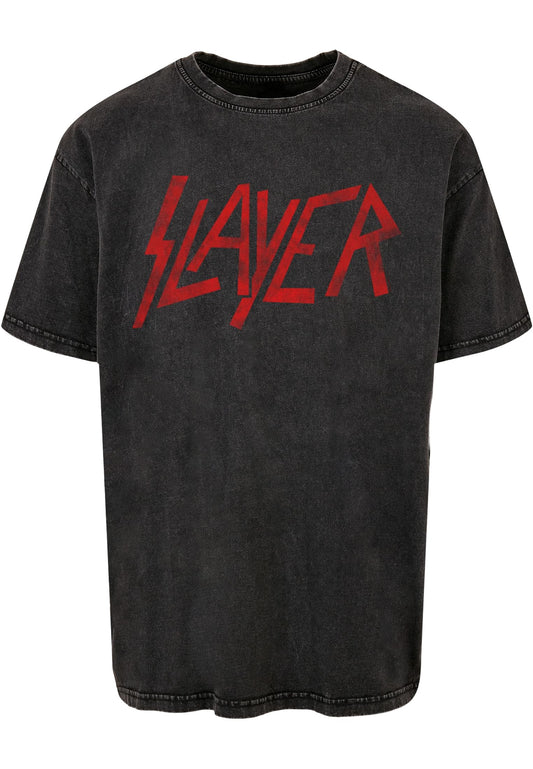 Slayer - Distressed Logo Acid Washed Oversize Tee