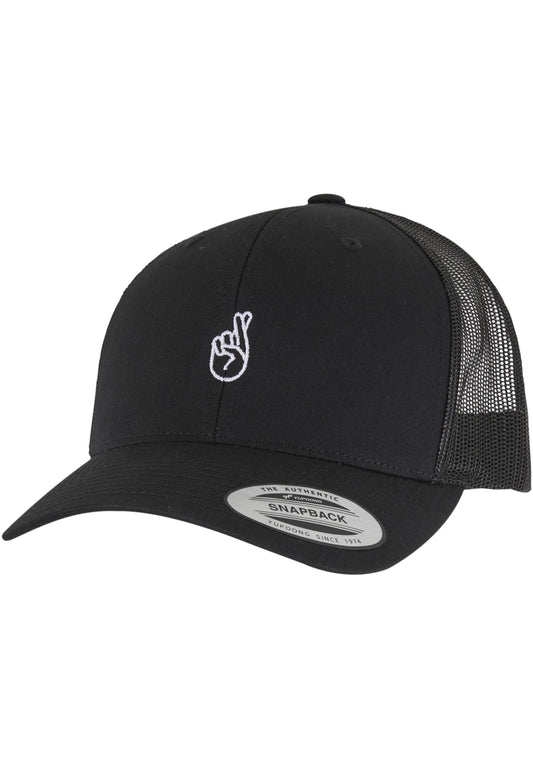 Crossed Fingers Handsign Retro Trucker Cap