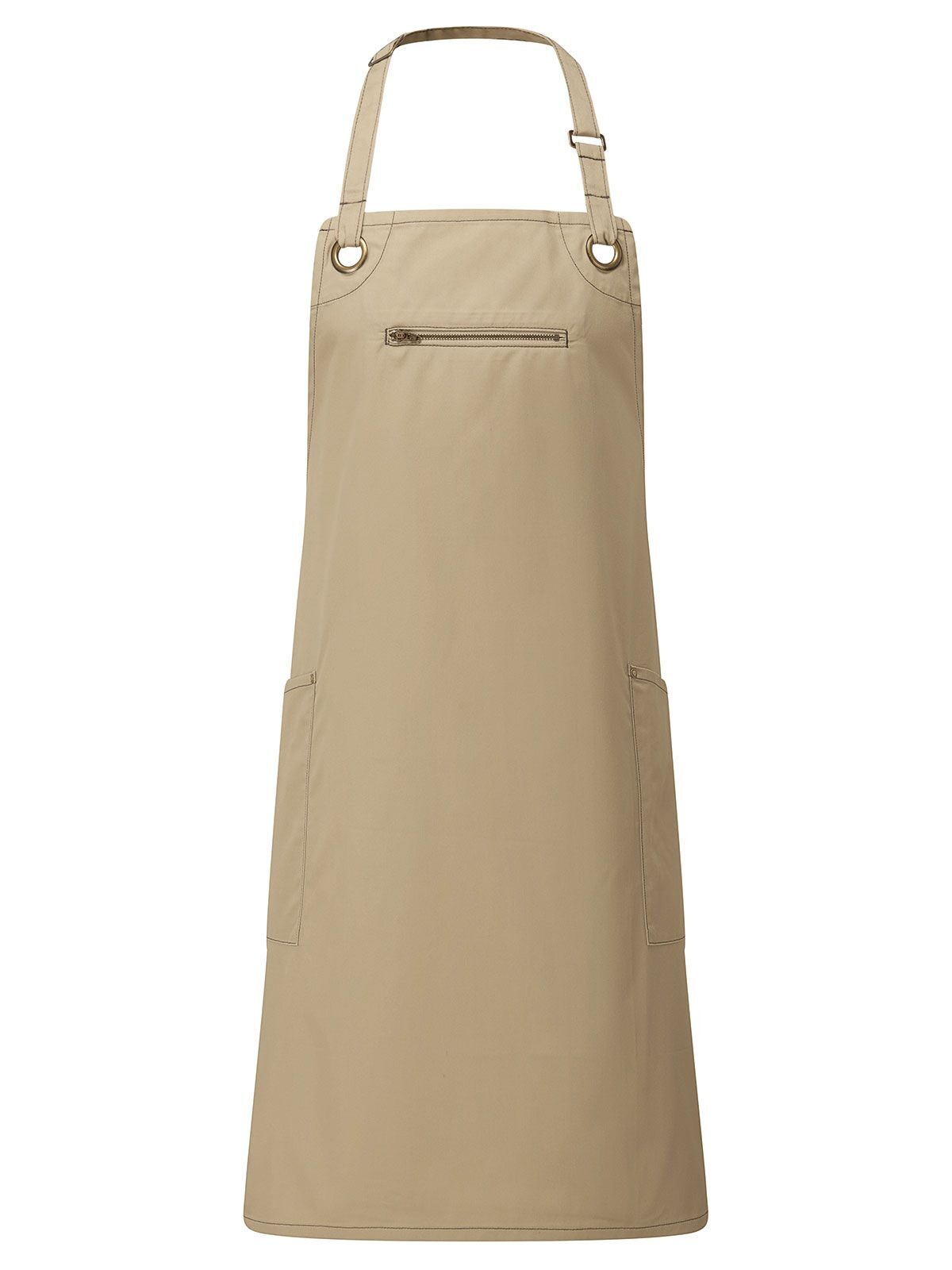 'Barley' Contrast Stitch Sustainable Bib Apron Premier Khaki/Brown