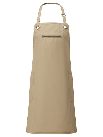 'Barley' Contrast Stitch Sustainable Bib Apron Premier Khaki/Brown