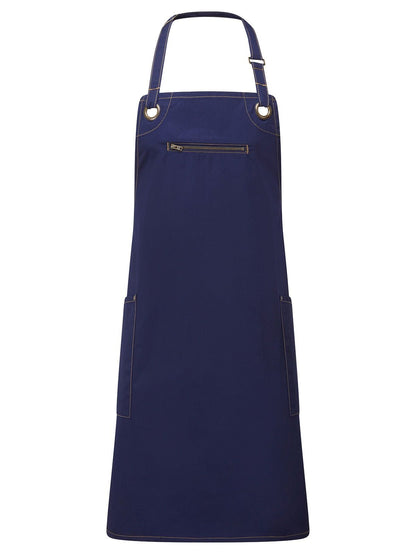 'Barley' Contrast Stitch Sustainable Bib Apron Premier Navy/Camel