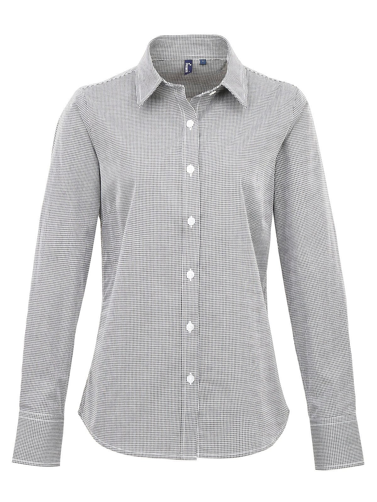 Ladies' Long Sleeve Microcheck Gingham Shirt Premier Black White