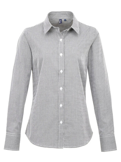 Ladies' Long Sleeve Microcheck Gingham Shirt Premier Black White
