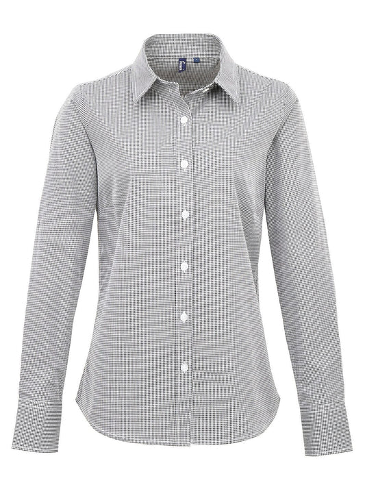 Ladies' Long Sleeve Microcheck Gingham Shirt Premier Black White