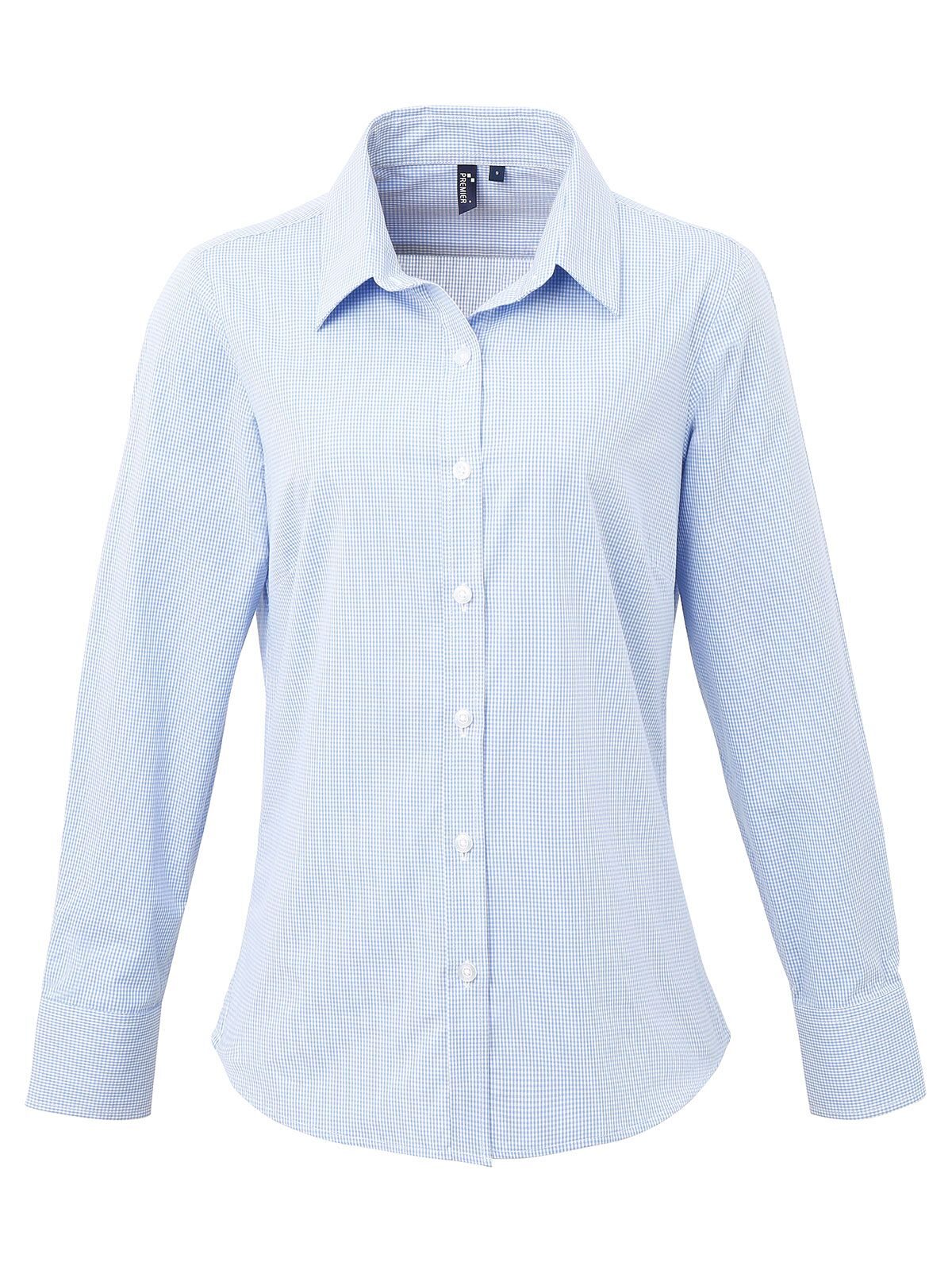 Ladies' Long Sleeve Microcheck Gingham Shirt Premier Light Blue/White