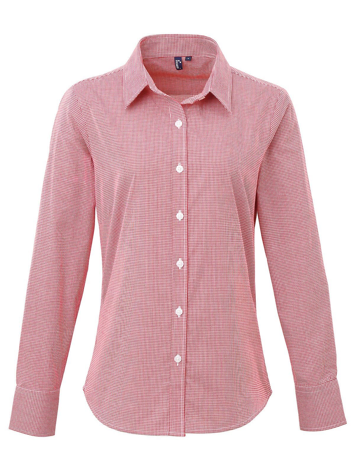Ladies' Long Sleeve Microcheck Gingham Shirt Premier Red/White