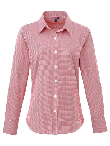 Ladies' Long Sleeve Microcheck Gingham Shirt Premier Red/White