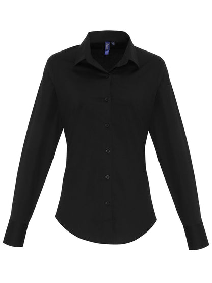 Ladies' Stretch Fit Cotton Poplin Long Sleeve Shirt Premier Black
