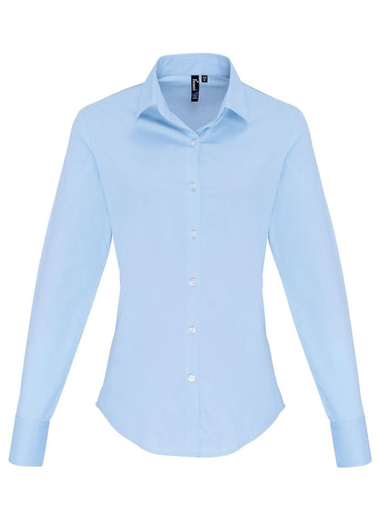 Ladies' Stretch Fit Cotton Poplin Long Sleeve Shirt Premier Pale Blue