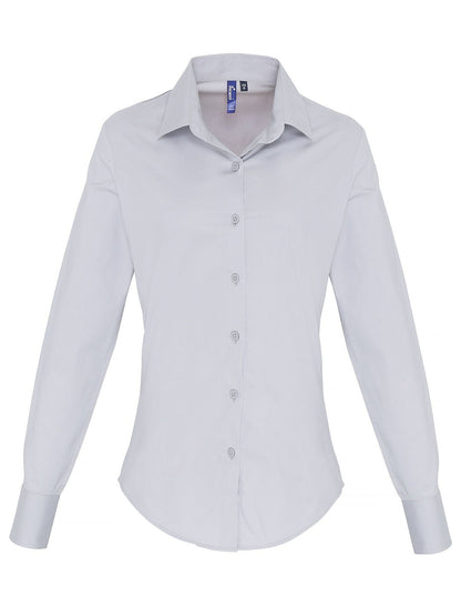 Ladies' Stretch Fit Cotton Poplin Long Sleeve Shirt Premier Silver
