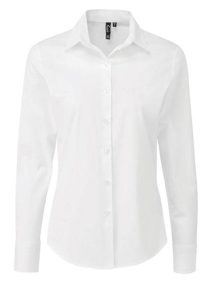 Ladies' Stretch Fit Cotton Poplin Long Sleeve Shirt Premier White