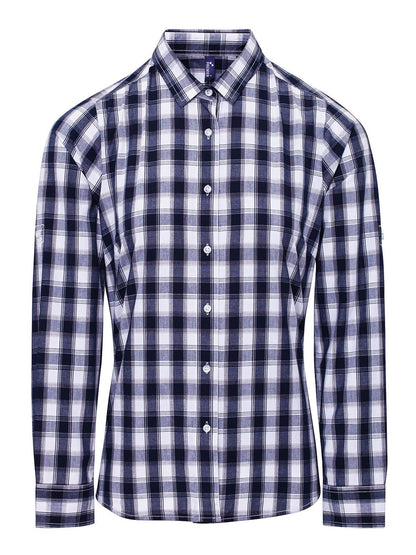 Ladies' LSL 'Mulligan' Check Cotton Bar Shirt     t Premier White/Navy