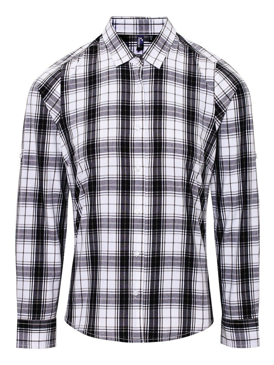 Ladies' LSL 'Ginmill' Check Cotton Bar Shirt Premier Black White