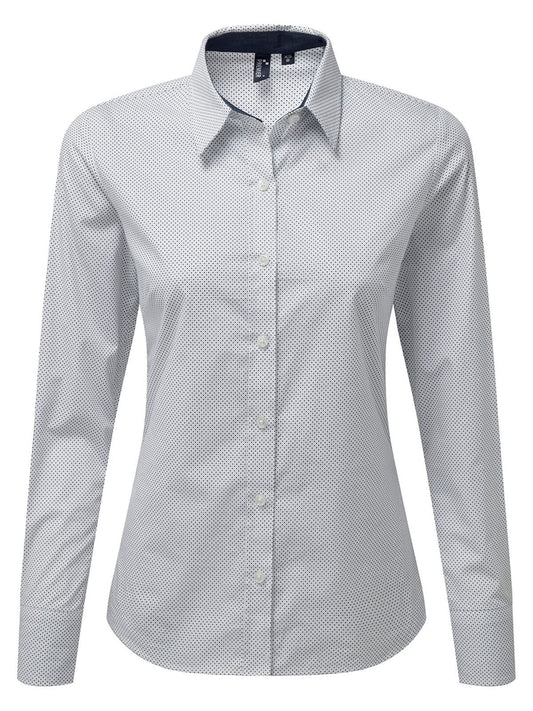 Women's Denim-Pindot Long Sleeve Shirt