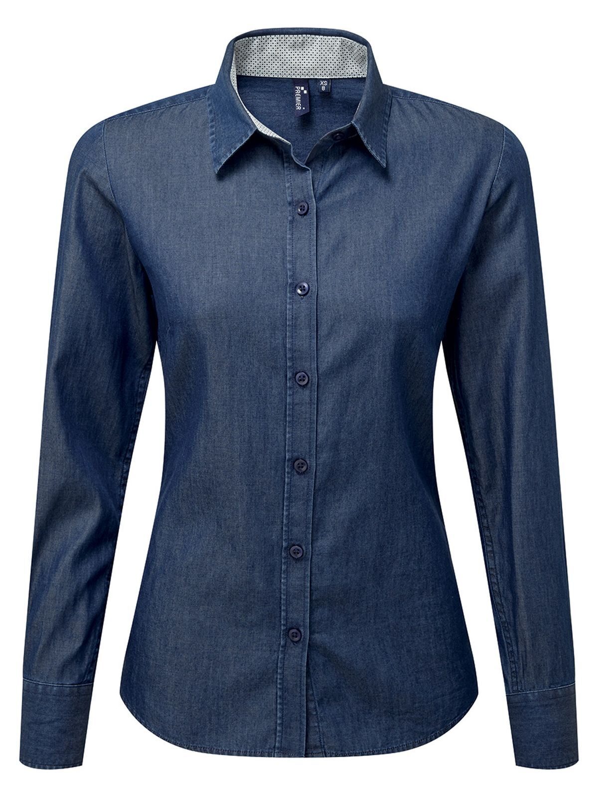 Women's Denim-Pindot Long Sleeve Shirt