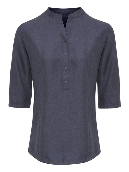 Verbena Linen Look Button Up Beauty Tunic Premier Black Heather