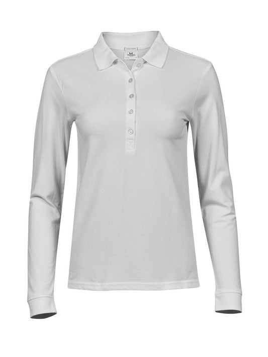 Ladies Luxury Stretch Long Sleeve Polo Tee Jays White